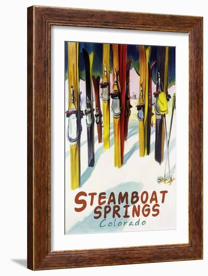Steamboat Springs, CO - Colorful Skis-Lantern Press-Framed Art Print