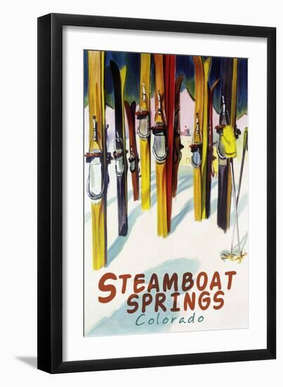 Steamboat Springs, CO - Colorful Skis-Lantern Press-Framed Art Print