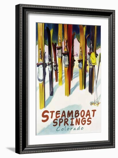 Steamboat Springs, CO - Colorful Skis-Lantern Press-Framed Art Print