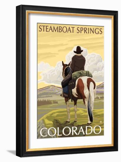 Steamboat Springs, Colorado, Cowboy on Horseback-Lantern Press-Framed Art Print