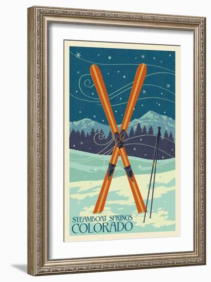 Steamboat Springs, Colorado - Crossed Skis-Lantern Press-Framed Art Print