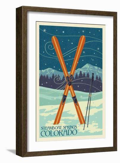 Steamboat Springs, Colorado - Crossed Skis-Lantern Press-Framed Art Print