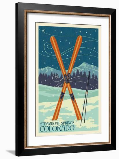 Steamboat Springs, Colorado - Crossed Skis-Lantern Press-Framed Art Print