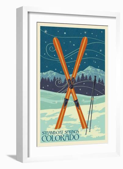 Steamboat Springs, Colorado - Crossed Skis-Lantern Press-Framed Art Print