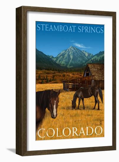 Steamboat Springs, Colorado - Horses and Barn-Lantern Press-Framed Art Print