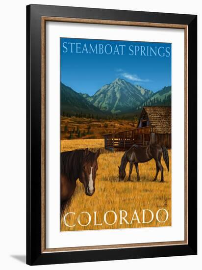 Steamboat Springs, Colorado - Horses and Barn-Lantern Press-Framed Art Print