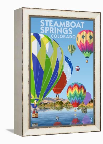 Steamboat Springs, Colorado - Hot Air Balloons-Lantern Press-Framed Stretched Canvas