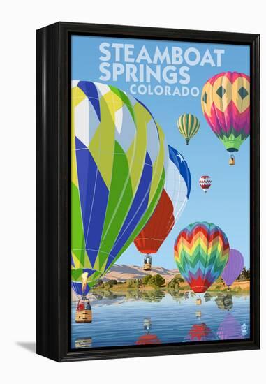 Steamboat Springs, Colorado - Hot Air Balloons-Lantern Press-Framed Stretched Canvas