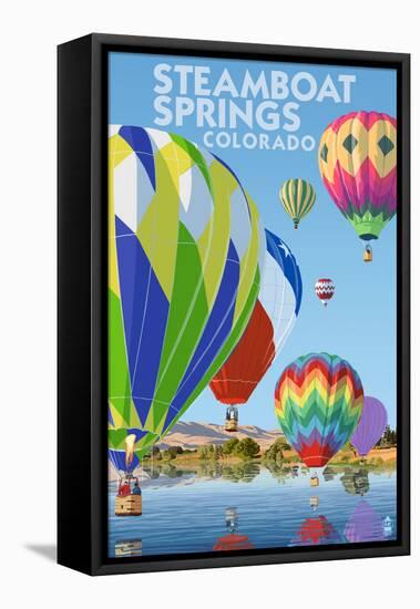 Steamboat Springs, Colorado - Hot Air Balloons-Lantern Press-Framed Stretched Canvas