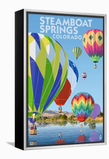 Steamboat Springs, Colorado - Hot Air Balloons-Lantern Press-Framed Stretched Canvas