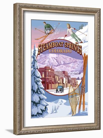 Steamboat Springs, Colorado Montage-Lantern Press-Framed Art Print