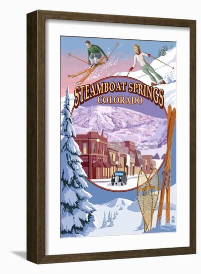 Steamboat Springs, Colorado Montage-Lantern Press-Framed Art Print