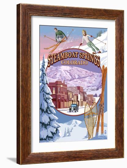 Steamboat Springs, Colorado Montage-Lantern Press-Framed Art Print