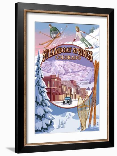 Steamboat Springs, Colorado Montage-Lantern Press-Framed Art Print