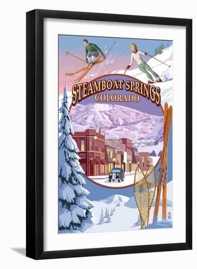 Steamboat Springs, Colorado Montage-Lantern Press-Framed Art Print