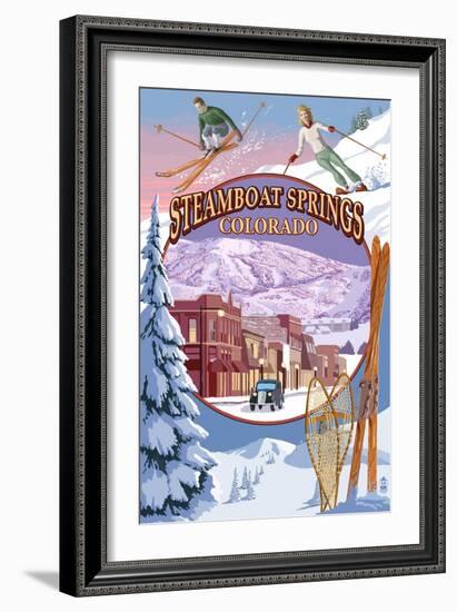 Steamboat Springs, Colorado Montage-Lantern Press-Framed Art Print