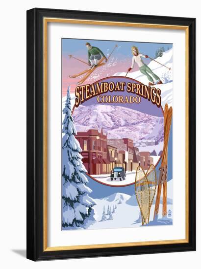 Steamboat Springs, Colorado Montage-Lantern Press-Framed Art Print