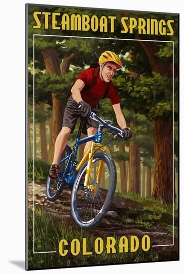 Steamboat Springs, Colorado - Mountain Biker in Trees-Lantern Press-Mounted Art Print