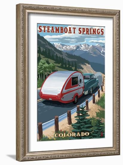 Steamboat Springs, Colorado - Retro Camper-Lantern Press-Framed Art Print