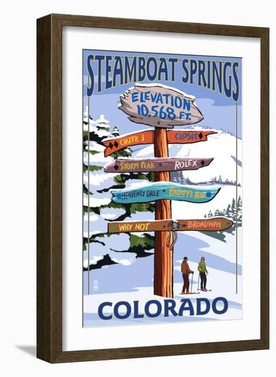 Steamboat Springs, Colorado - Ski Run Signpost-Lantern Press-Framed Art Print