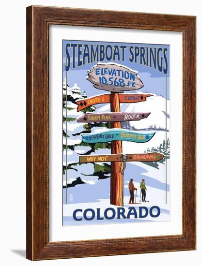 Steamboat Springs, Colorado - Ski Run Signpost-Lantern Press-Framed Art Print