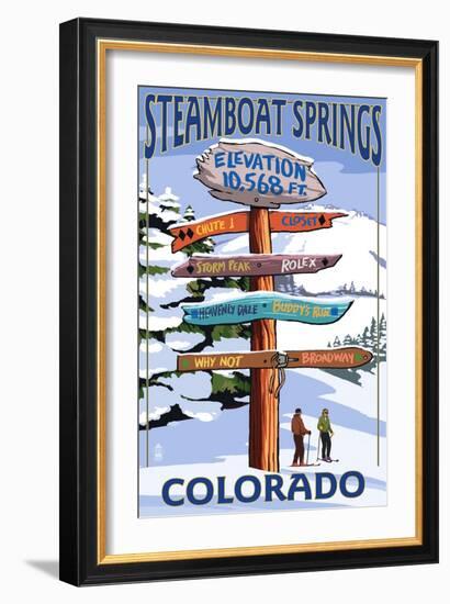 Steamboat Springs, Colorado - Ski Run Signpost-Lantern Press-Framed Art Print