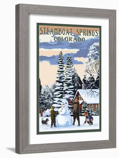 Steamboat Springs, Colorado - Snowman Scene-Lantern Press-Framed Art Print