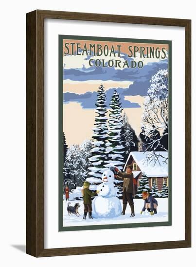 Steamboat Springs, Colorado - Snowman Scene-Lantern Press-Framed Art Print