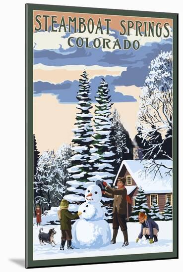 Steamboat Springs, Colorado - Snowman Scene-Lantern Press-Mounted Art Print