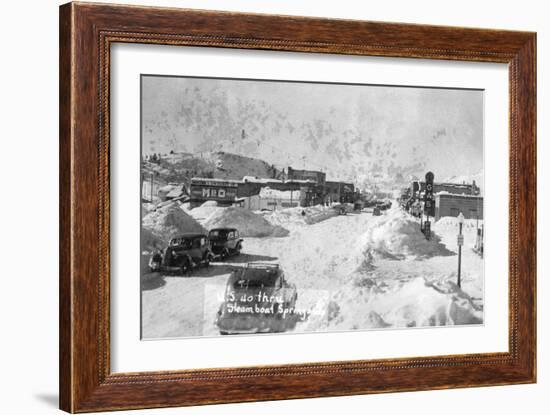 Steamboat Springs, Colorado - Snowy Street Scene-Lantern Press-Framed Art Print