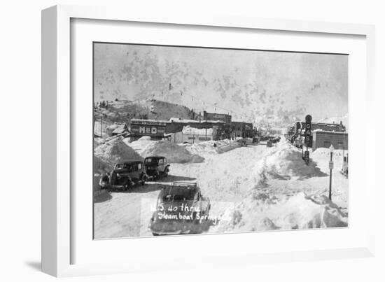 Steamboat Springs, Colorado - Snowy Street Scene-Lantern Press-Framed Art Print