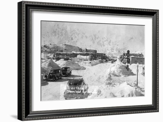 Steamboat Springs, Colorado - Snowy Street Scene-Lantern Press-Framed Art Print