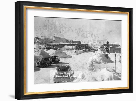 Steamboat Springs, Colorado - Snowy Street Scene-Lantern Press-Framed Art Print