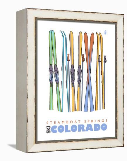 Steamboat Springs, Skis in Snow-Lantern Press-Framed Stretched Canvas