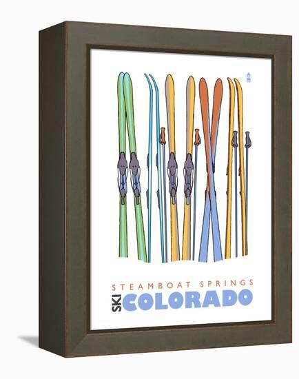 Steamboat Springs, Skis in Snow-Lantern Press-Framed Stretched Canvas