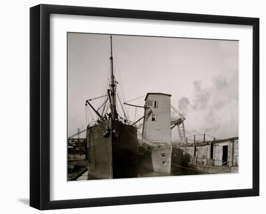 Steamer Loading Grain from Floating Elevator, New Orleans, La.-null-Framed Photo