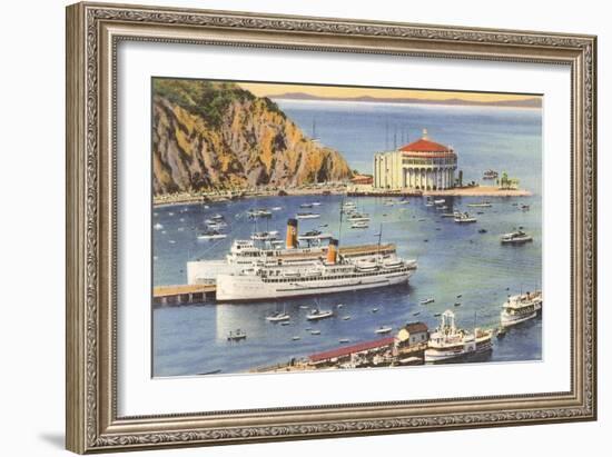 Steamers at Pier, Casino, Catalina, California-null-Framed Art Print