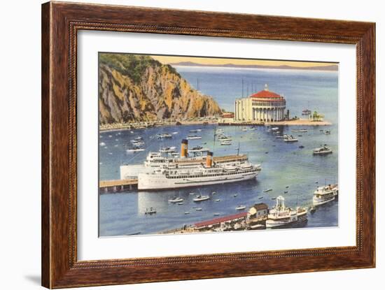 Steamers at Pier, Casino, Catalina, California-null-Framed Art Print