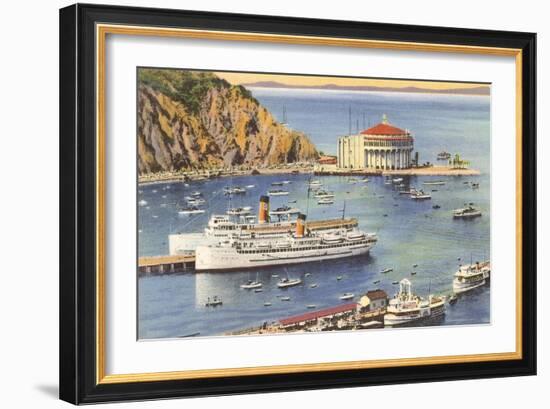 Steamers at Pier, Casino, Catalina, California-null-Framed Art Print