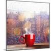 Steaming Cup of Coffee over a Cityscape Background-George D.-Mounted Photographic Print