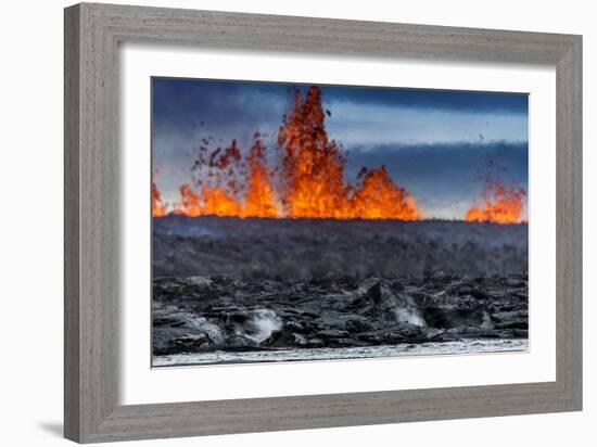 Steaming Lava and Plumes at the Holuhraun Fissure Eruption near Bardarbunga Volcano, Iceland-Arctic-Images-Framed Photographic Print