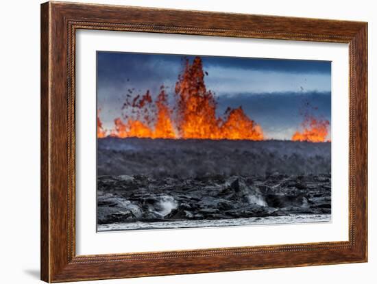 Steaming Lava and Plumes at the Holuhraun Fissure Eruption near Bardarbunga Volcano, Iceland-Arctic-Images-Framed Photographic Print