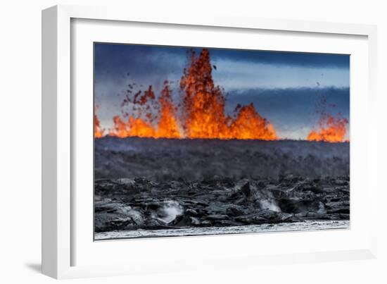 Steaming Lava and Plumes at the Holuhraun Fissure Eruption near Bardarbunga Volcano, Iceland-Arctic-Images-Framed Photographic Print