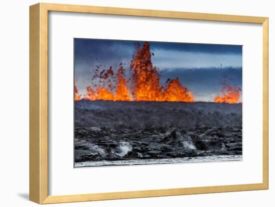 Steaming Lava and Plumes at the Holuhraun Fissure Eruption near Bardarbunga Volcano, Iceland-Arctic-Images-Framed Photographic Print