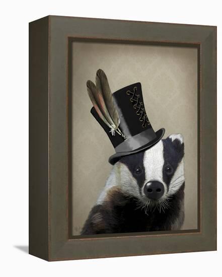 Steampunk Badger in Top Hat-Fab Funky-Framed Stretched Canvas