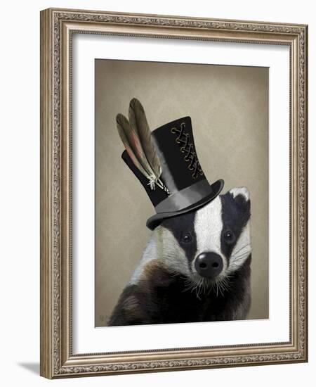 Steampunk Badger in Top Hat-Fab Funky-Framed Art Print