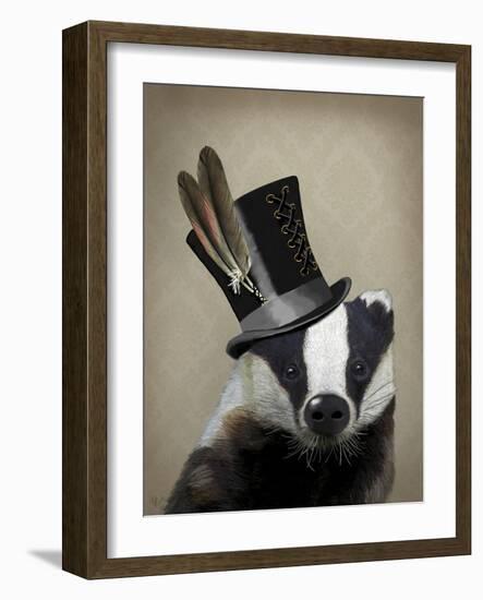 Steampunk Badger in Top Hat-Fab Funky-Framed Art Print