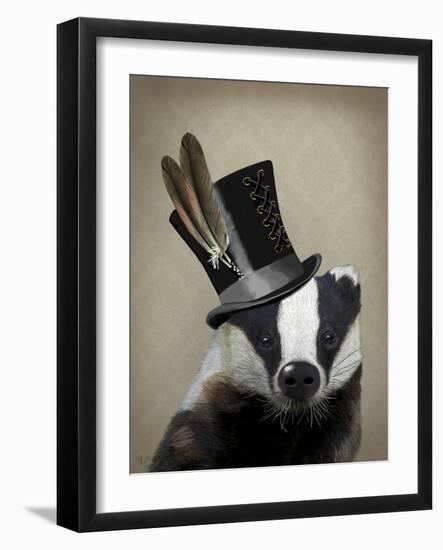 Steampunk Badger in Top Hat-Fab Funky-Framed Art Print