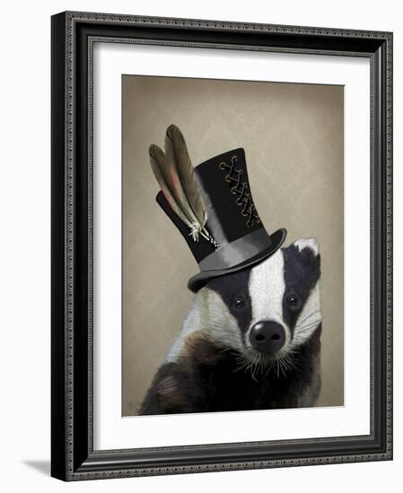 Steampunk Badger in Top Hat-Fab Funky-Framed Art Print