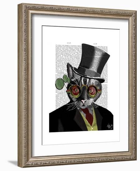 Steampunk Cat - Top Hat and red yellow glasses-Fab Funky-Framed Premium Giclee Print